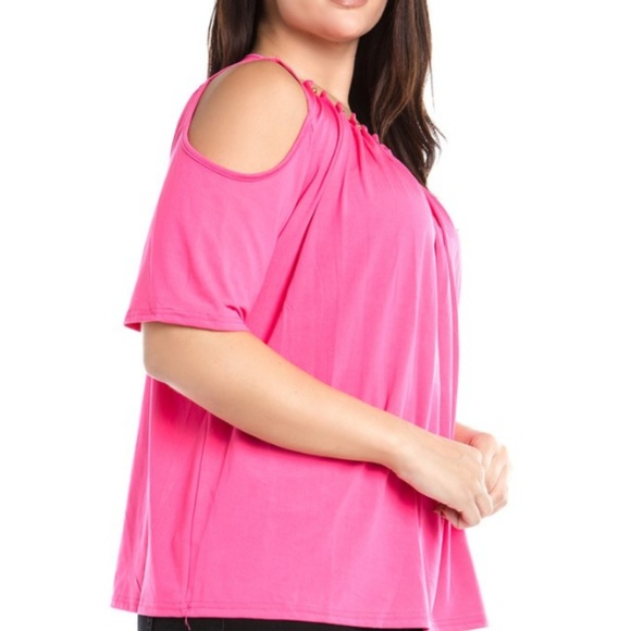 Cold Shoulder Beaded Neck Top - Picture 7 of 8